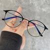 1 Pair Fashionable Unisex Round Full Frame Glasses Stainless Steel Anti-Blue Light Clear Acrylic Lenses