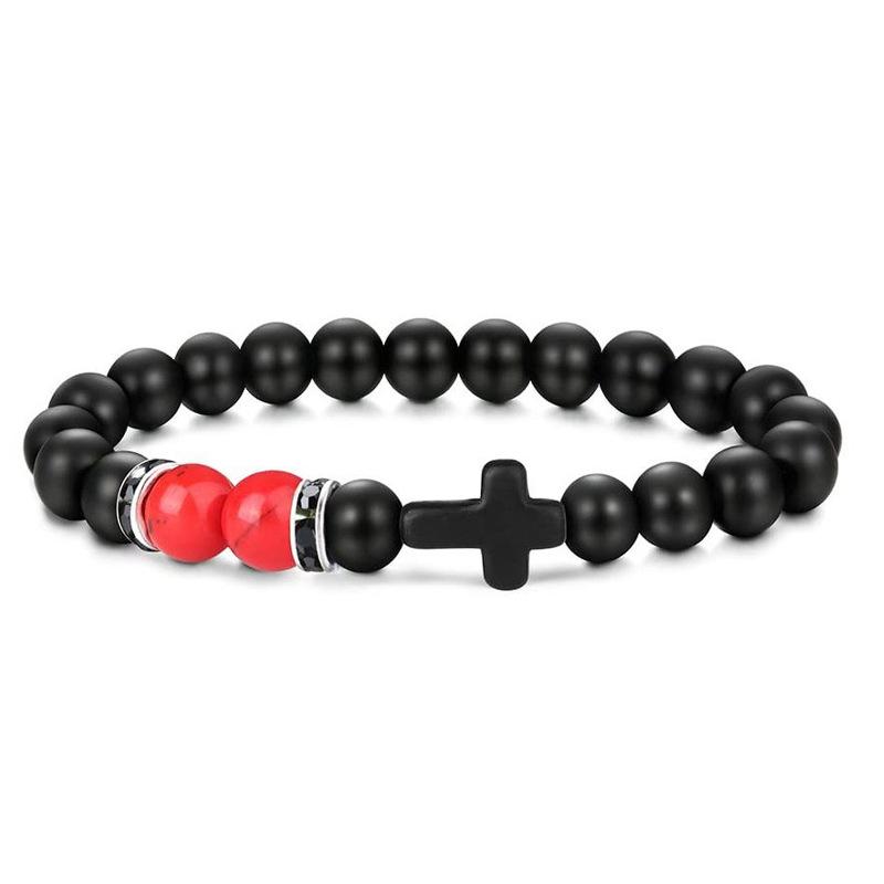 New Retro Cross Natural Stone Bracelet Tiger Eye Stone Lava Volcanic Stone Elastic Bead Men's Bracelet
