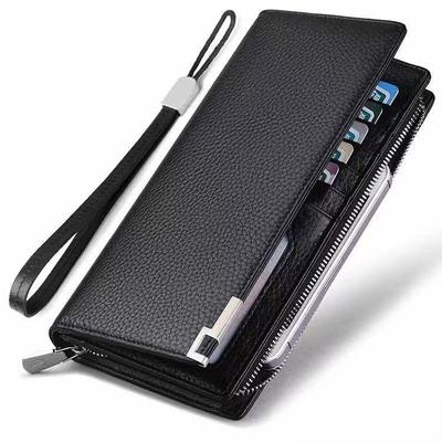 Men's Long Leather Clutch Wallet: Multifunctional Card Holder & Phone Zipper Handbag