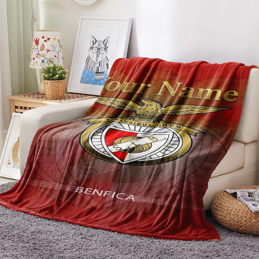 1PC Benfica Crest Custom Name Patterned Flannel Blanket Suitable For All Seasons For Home Decor Warmth And Comfort Gifts Holiday Present