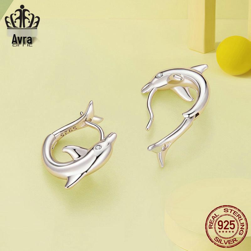 Avle S925 Sterling Silver Platinum-Plated Dolphin Earrings for Women - Style BSE881