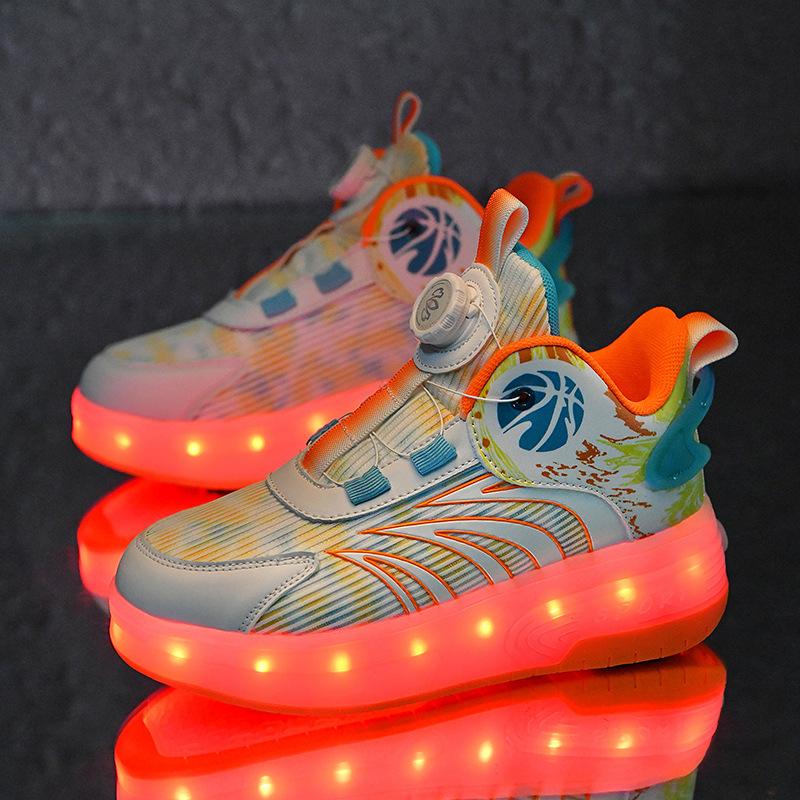 

Boys runaway shoes double wheel retractable lighting children skates rotating button student boys Internet celebrity pulley shoes 41