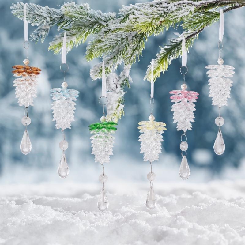 Realistic Acrylic Pinecone Christmas Tree Hanging Decoration Transparent Pine Cone Festival Home Ornament