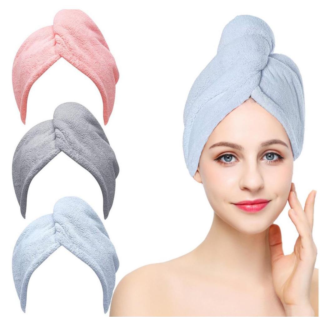 Solid Color Quick-Drying Coral Fleece Hair Towel Cap with Absorbent Properties and Label Packaging