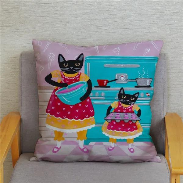 Cartoon Cycling Cat Print Cushion Cover Super Soft Pillowcase 45x45  Home Decor
