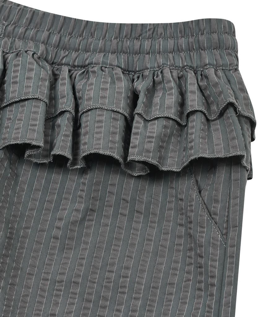 Taibseobiseu Ruffled Stripe Pocket Pants [Gray]