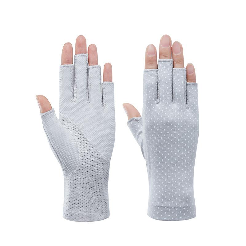 Women’s Summer UV Protection Gloves, Cotton Breathable Stretch Gloves, Anti-Slip Half Finger Gloves for Driving Riding Outdoor