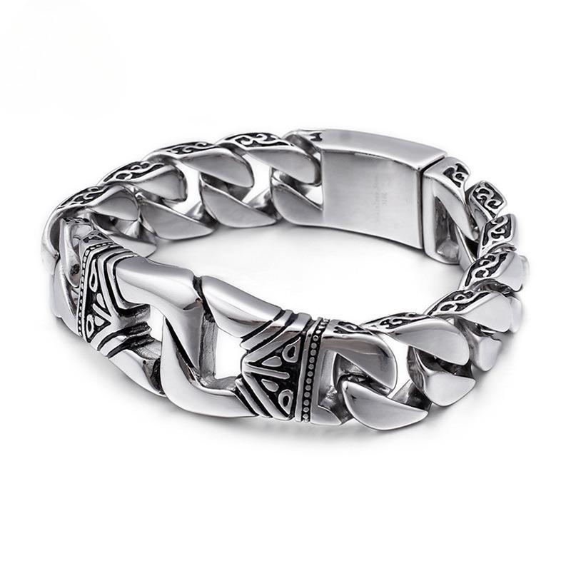 Men's Titanium Steel Bracelets with Personalized Retro Punk Style Patterns and Portrait Castings ,featuring Decorative Borders.