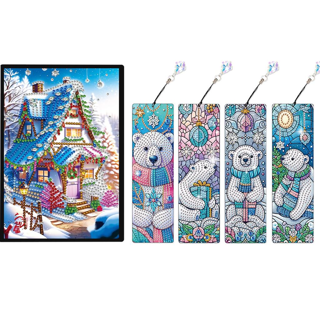 A5 Size Rhinestone Art Painting Notebook Kit with Crystal Pendant Bookmark Diamond Painting Notebook Set Holiday Birthday Gift