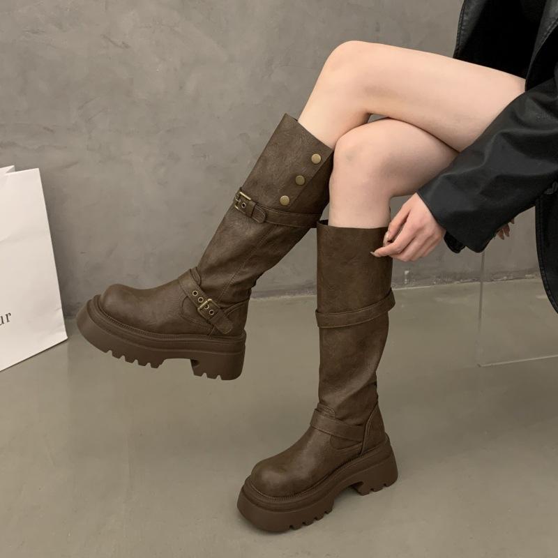 

Thick-soled soft leather boots women s 2025 new thick heel height-increasing and thin fashion boots small tall boots 40 хакі