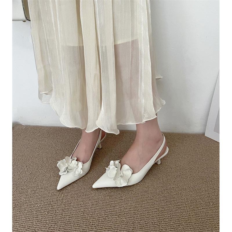 Fan'er heavy industry temperament small pointed head shallow mouth sandals empty flower design high heels women's summer