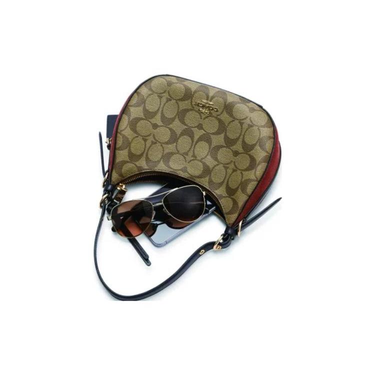 New COACH Kleo Canvas With Leather And Suede Shoulder Bag Portable Crossbody Bag Shoulder Bag Women's Khaki/Brick Red C6809-IME7V