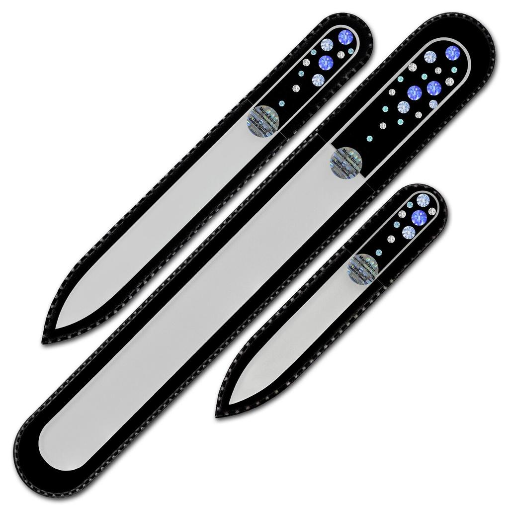 Set di 3 lime per unghie in cristallo trasparente con cristalli W-BMS
