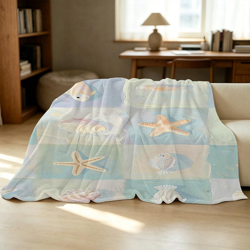 All Season Thick Flannel Blanket, Ocean Theme Soft Skin-Friendly Single Warm Blanket Cozy for Home, Guest Room, Christmas Halloween Decor