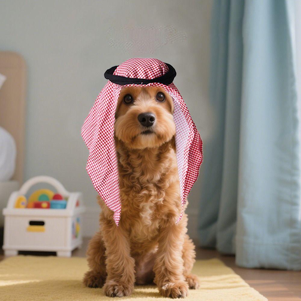 Cat Headscarf Adjustable Saudi Arabia Pet Hat Soft Sunshade Pet Headwear Fashionable Cat Decorative Hat Cosplay Party