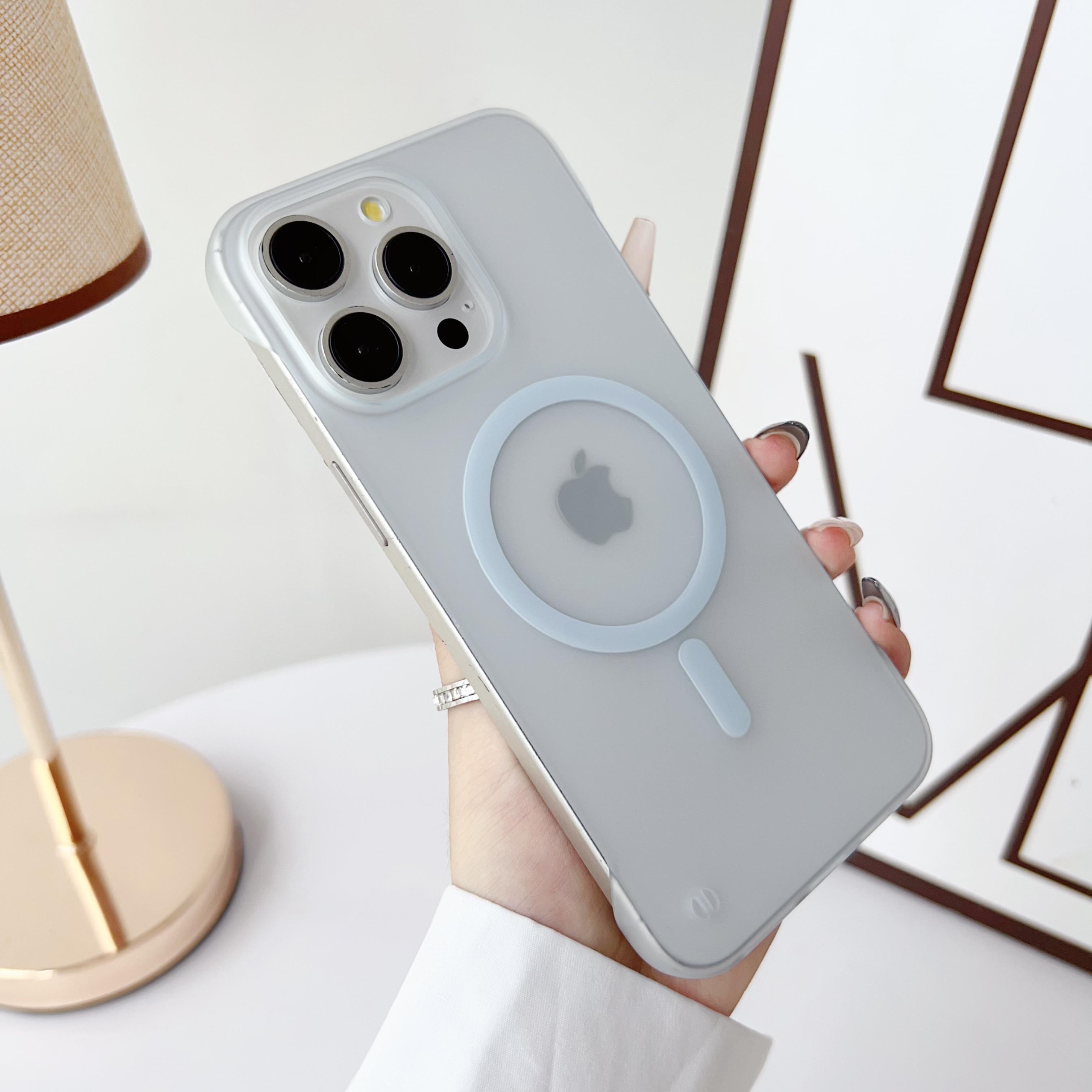 

Магнитный матовый полупрозрачный безрамочный чехол для iPhone 16 15 14 13 12 11 Pro Max Plus для Magsafe Bumper Hard Back Cover For iPhone 13 Promax синий