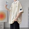 Casual Letter Loose Basic Polo Shirts Men's Clothing Solid Color Chic Spliced Summer Lapel Button Korean Short Sleeve T-shirts