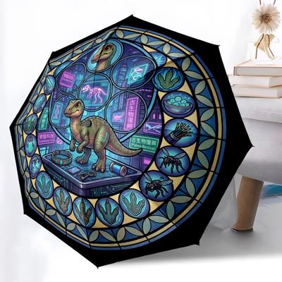 Future Dinosaur Technology Pattern Umbrella, Portable and Foldable Design, 8 Ribs, a Casual Accessory for Halloween, Christmas, and Birthday Gifts.
