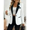 Women S Color Block Notched Lapel Single Breasted Fitted Waist Blazer
