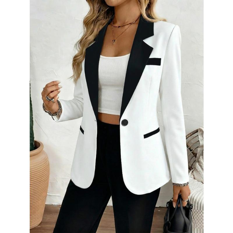 Women S Color Block Notched Lapel Single Breasted Fitted Waist Blazer