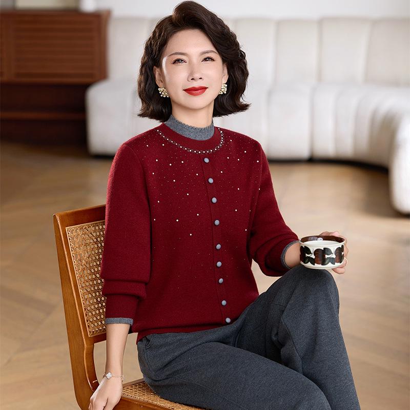 

Mom s New Arrival: Autumn/Winter Knit Velvet Base Layer Sweater - Versatile, Warm, and Stylish for Women Red