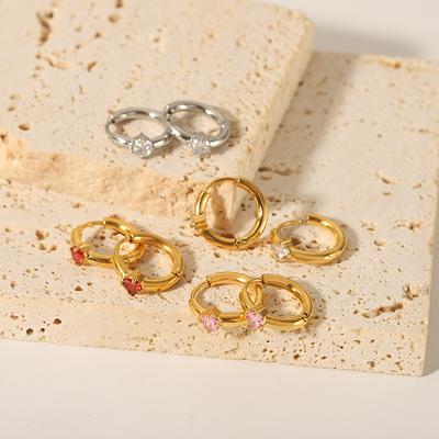 10mm Zirconia Hoop Earrings For Women Gold Color Stainless Steel Crystal Drop Earrings