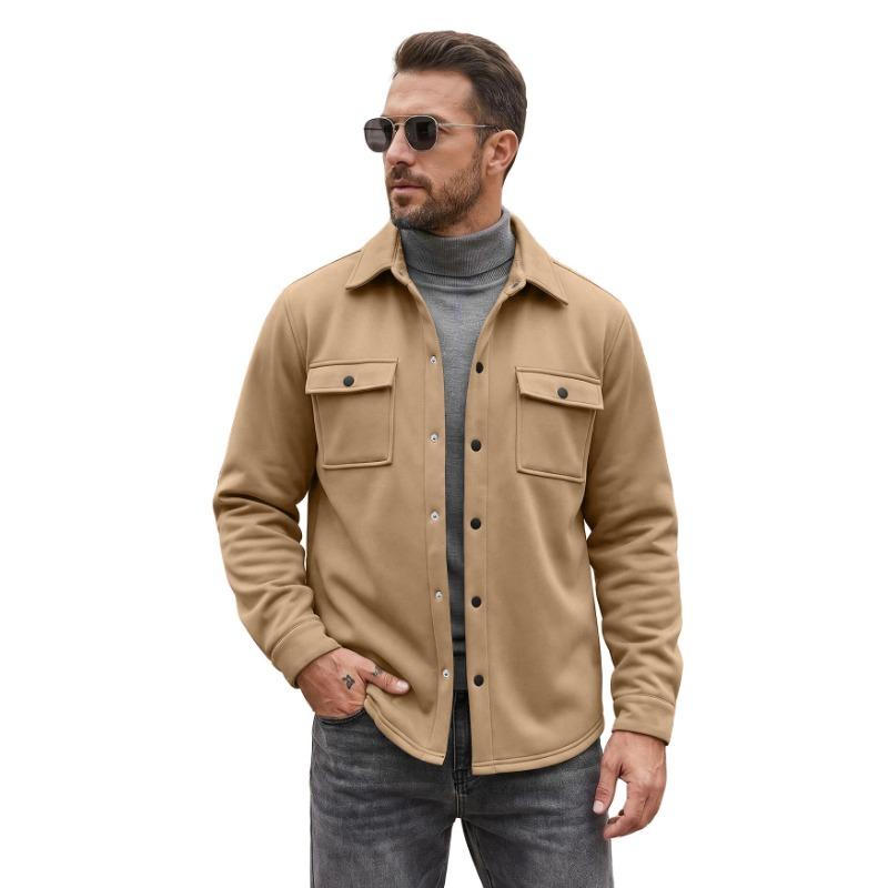 Men S Solid Color Casual Turn Down Collar Single Breasted Long Sleeve Jacket
