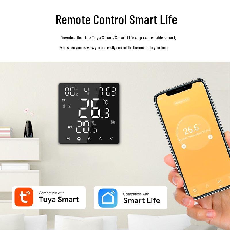 Intelligenter WLAN-Thermostat: Graffiti LED Touch für Elektro-/Fußboden-/Wasserheizung und wandhängende Kessel mit APP- & Sprachsteuerung.