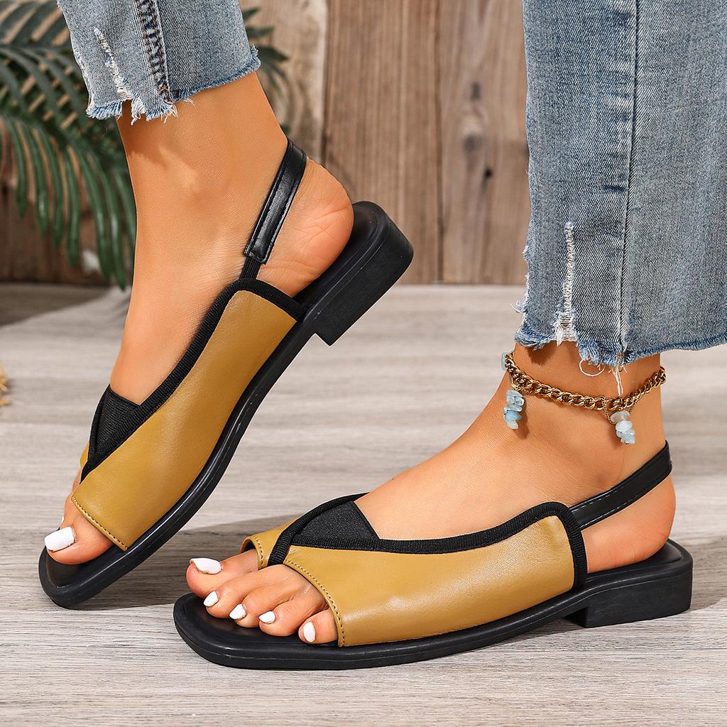 Sommersandalen in Übergröße für Damen, Neuer Stil mit eckiger Spitze, Dickem Absatz, Elastischem Riemen, Strandschuhe