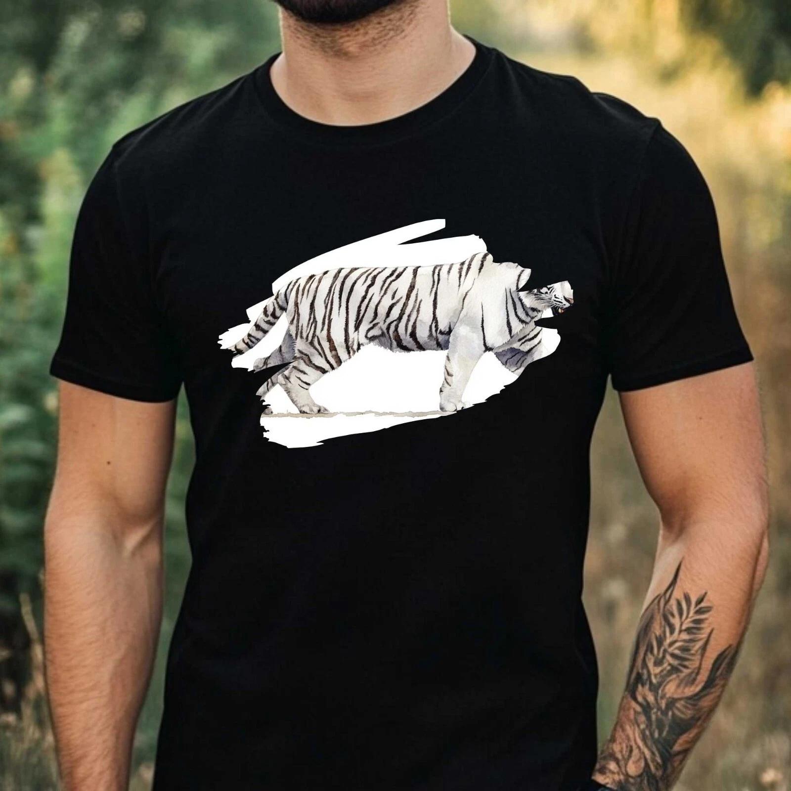 T-Shirt Herren Weißer Tiger Aquarell Motiv Baumwolle Größe XS bis 5XL L