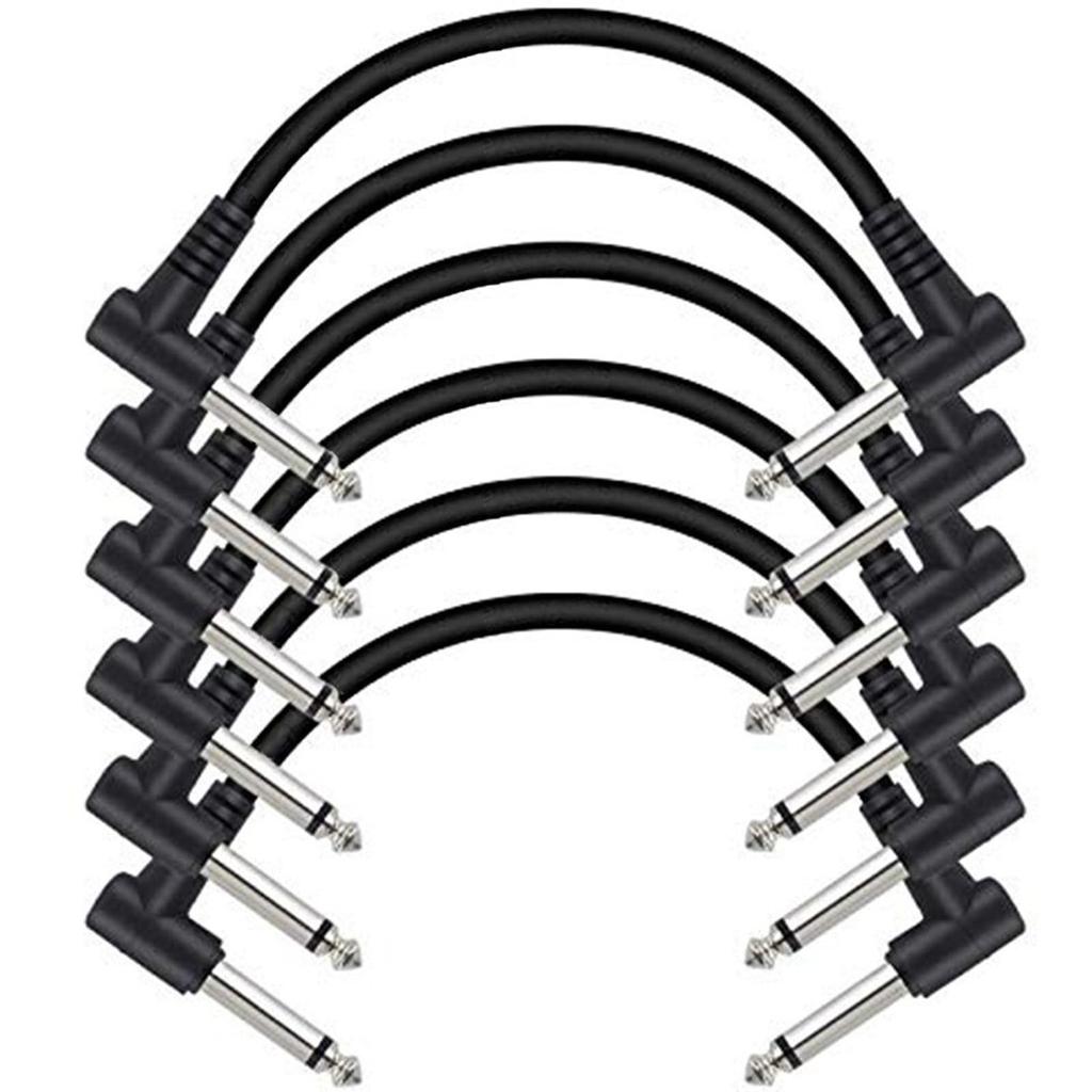 Set of 6 25cm L-Shaped Guitar Patch Cables (6.35mm To 14") for Guitar Effects