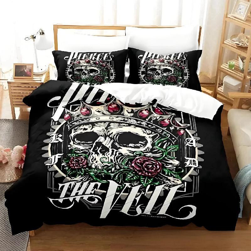 Ensemble de literie 3 pièces à imprimé numérique dessin animé Pierce The Veil avec tissu doux pour la décoration de chambre d'adolescent