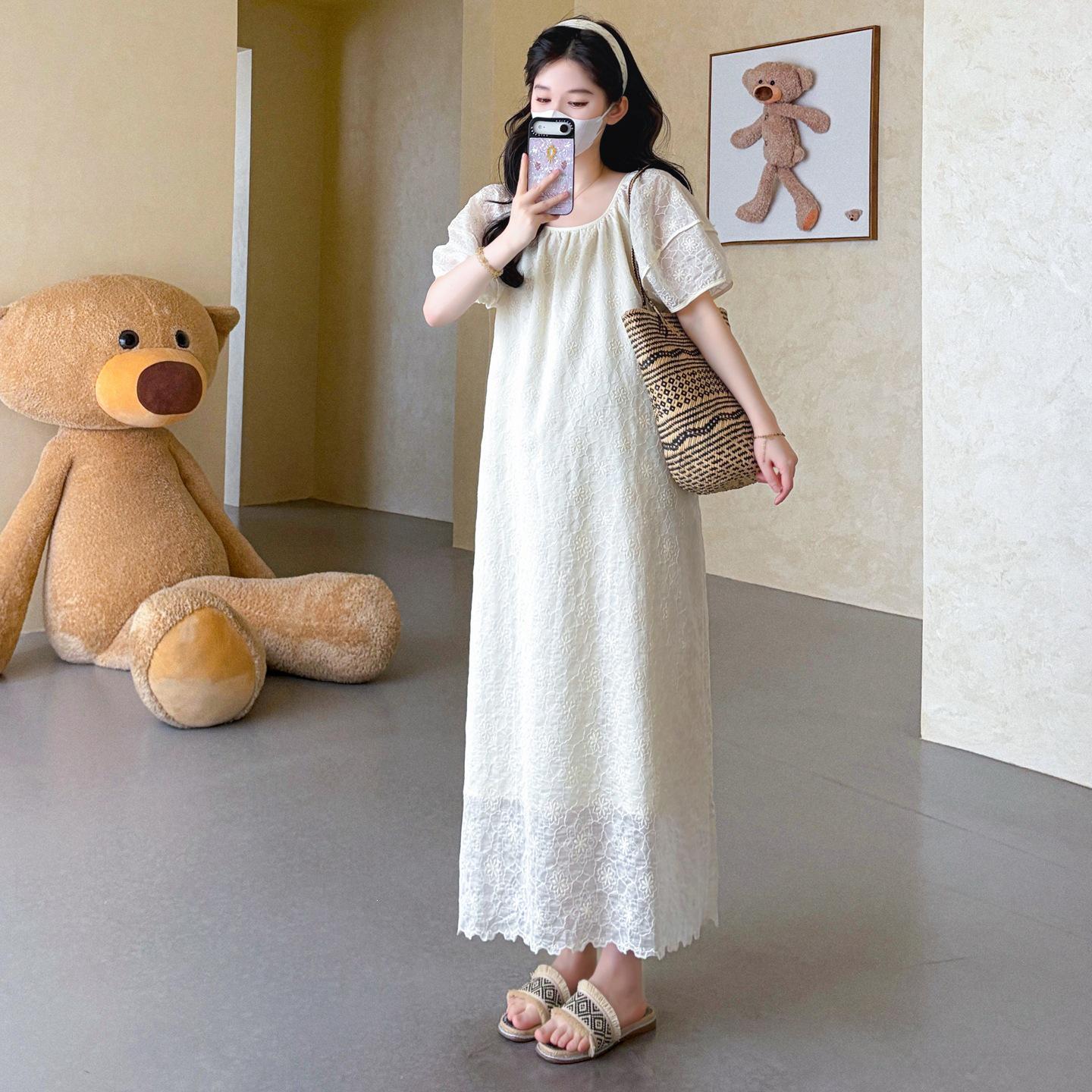 2026 Summer French Embroidery Maternity Dress - Long, Elegant, and Comfortable XL