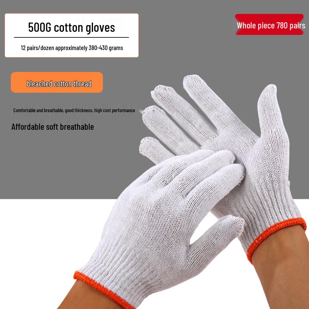 Dirt-Resistant Black & White Flower Thickened Work Gloves, Wear-Resistant Pure White Labor Protection Gloves
