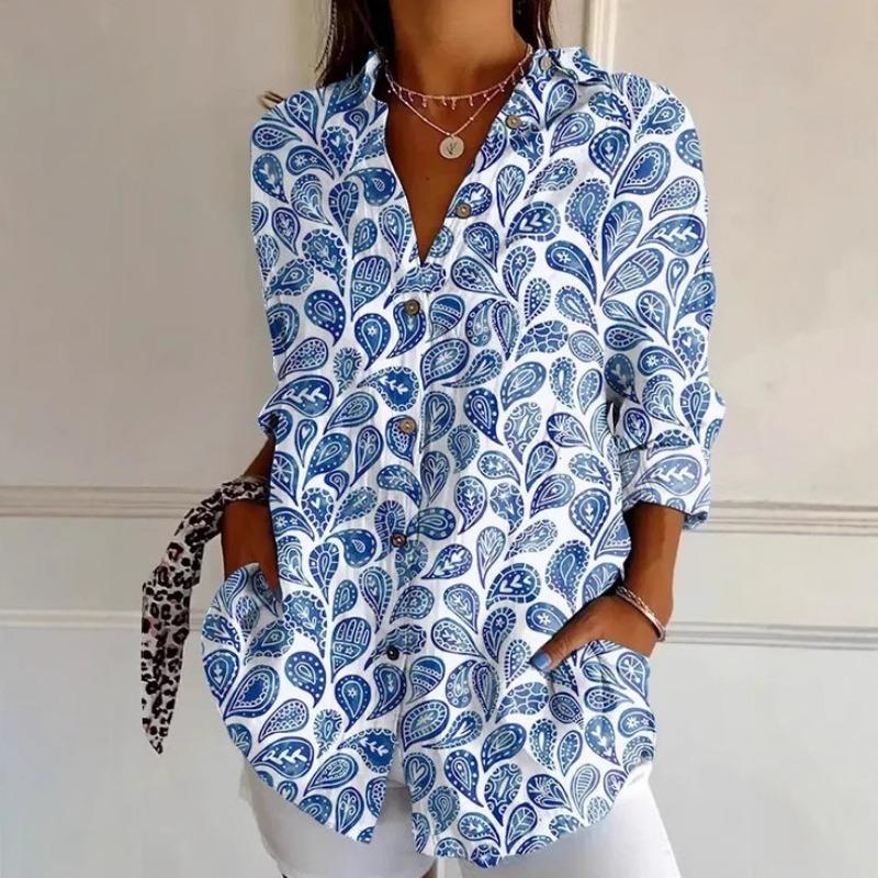 

Женские блузки с длинным рукавом для通勤 на весну/лето, модные принтованные с лацканами, праздничная повседневная рубашка, элегантная женская рубашка 5XL