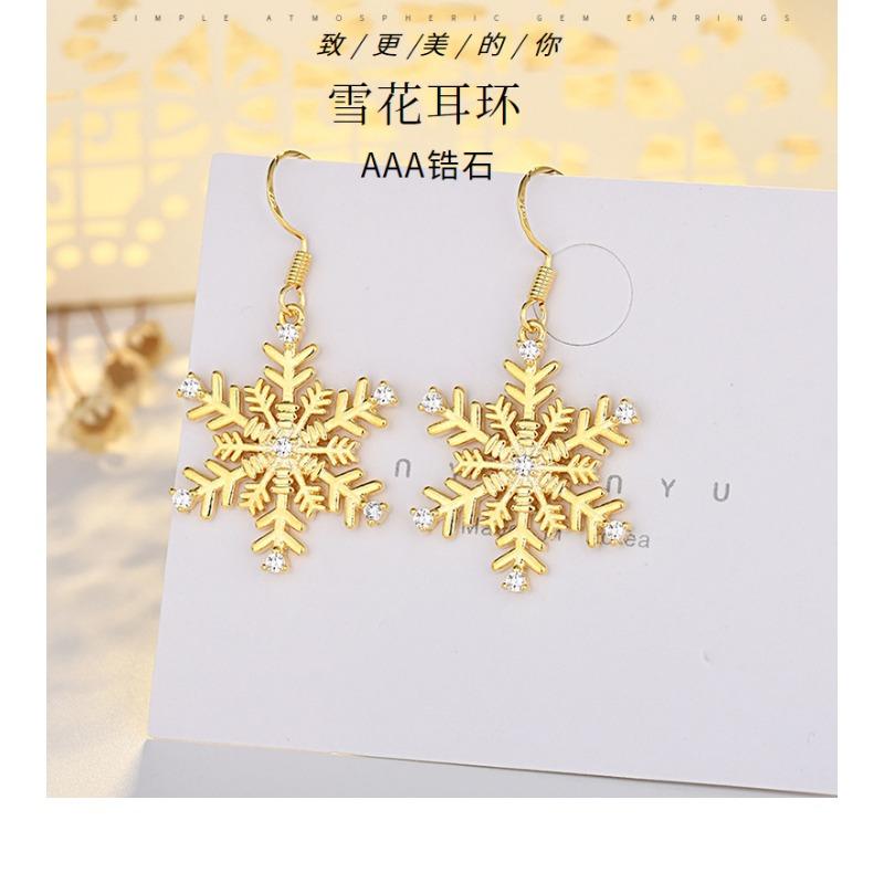 Elegant Micro Inlaid Snowflake Gold Large Earrings For Women Christmas Jewelry