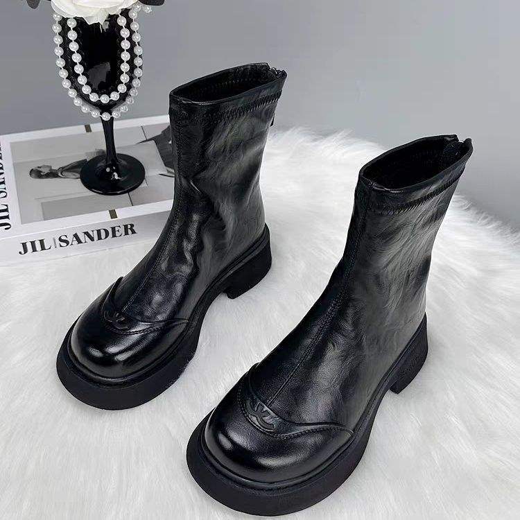 Chelsea Boots Platform French Ankle Boots Women's 2025 Autumn and Winter New Versatile Martin Boots Velvet Chimney Short Boots