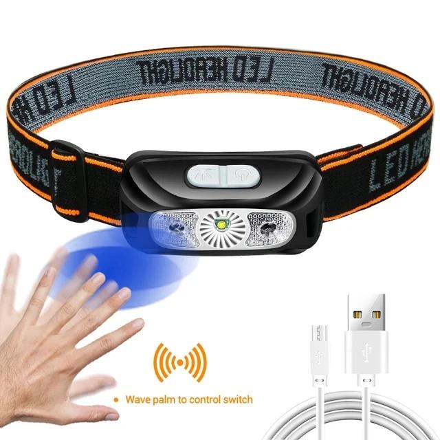 Mini Rechargeable Sensor Headlamp Waterproof Work Light Built-in Battery USB Rechargeable Head Flashlight Camping Search Light