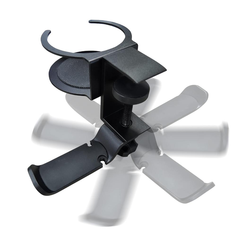 Newseed seena Aluminum Rotating Multifunctional Headphone Hanger with Drink Black 360° Holder, SE-E02A3601-BK