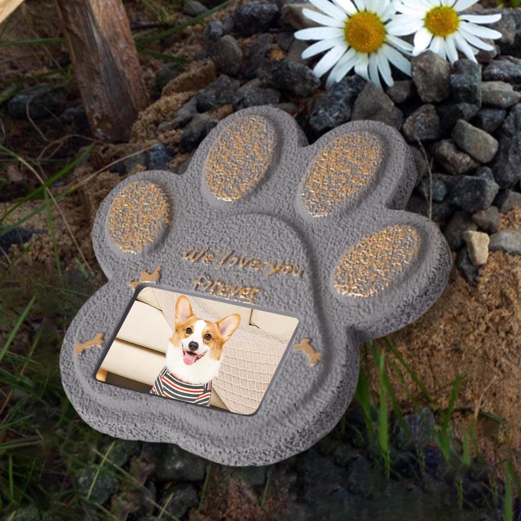 Kamień Pamiątkowy z Odciskiem Łapy dla Zwierząt Domowych z Ramką na Zdjęcie 5,9x5,9x0,6 cala Prezent Wyrazów Współczucia