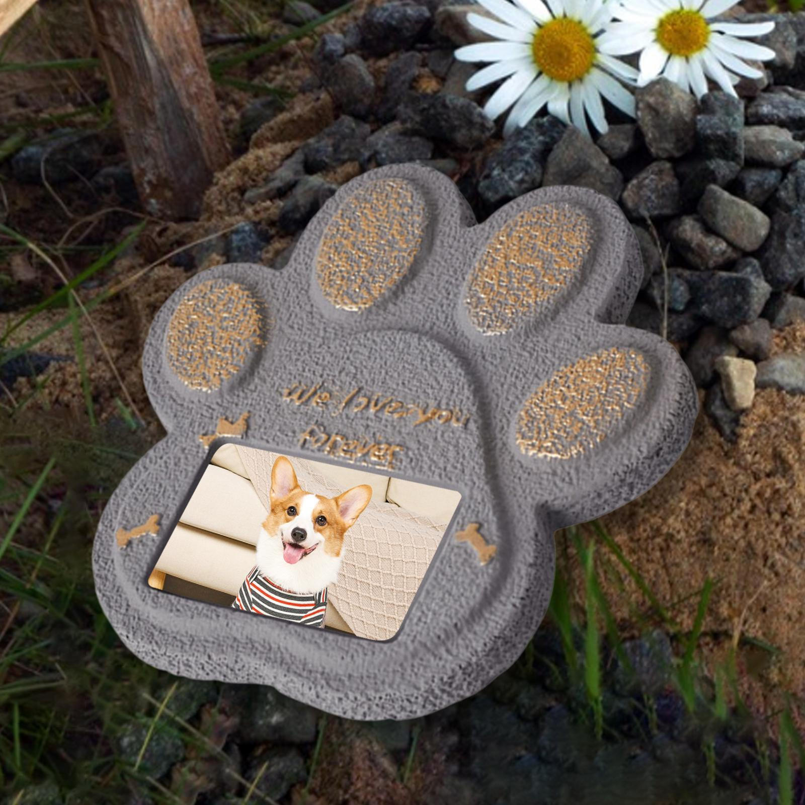 

Мемориальный камень с отпечатком лапы для питомцев с фоторамкой 5,9x5,9x0,6 дюйма Подарок соболезнования