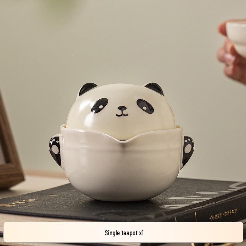 Ru Ware Panda Travel Tea Set: Portable Outdoor Kung Fu Set with One Pot and Three Cups