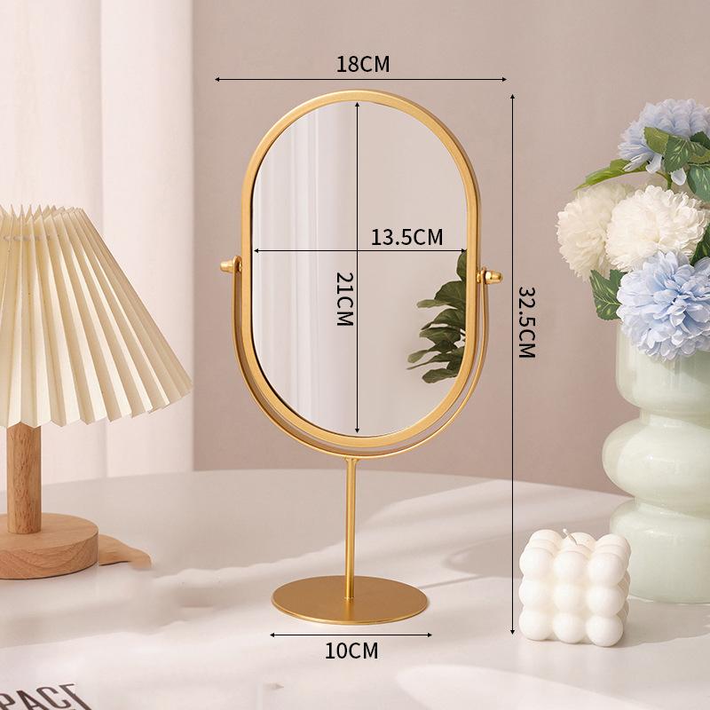 New Desktop Makeup Mirror Household Bedroom Vanity Mirror Iron Frame Oval Cosmetic Mirrors Two Style Flat Base and Storage Base
