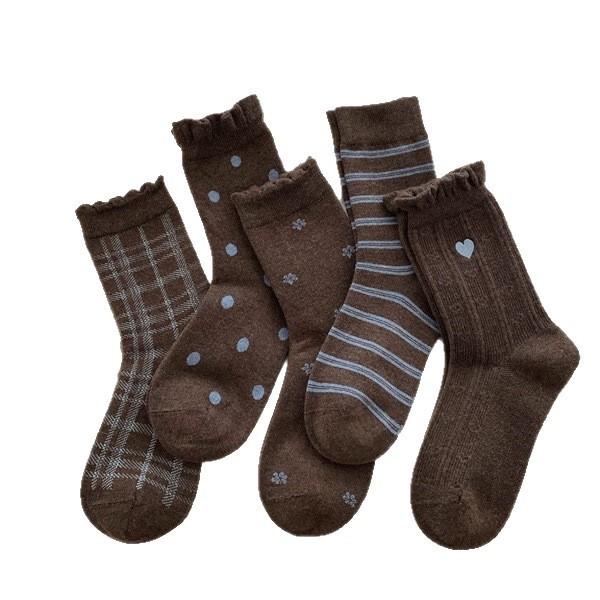 In Winter, Thickened Warm Soft Velvet Coffee Blue Korean Love Floral Striped Socks Are Versatile And Stacked Socks For Women