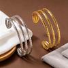 Retro Bamboo Joint Two-Tone Gold & Silver Multi-Circle Open Cuff Titanium Steel Bracelet for Women