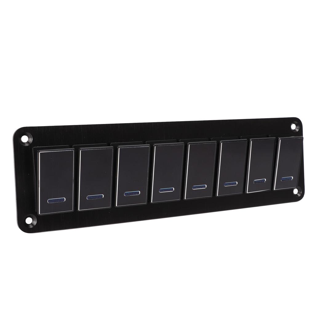 8 Gang Rocker Switch Panel 12‑24V Aluminum Alloy 3 Pin Blue LED Toggle On Off Light Control for Car RV Motorcycle Bus