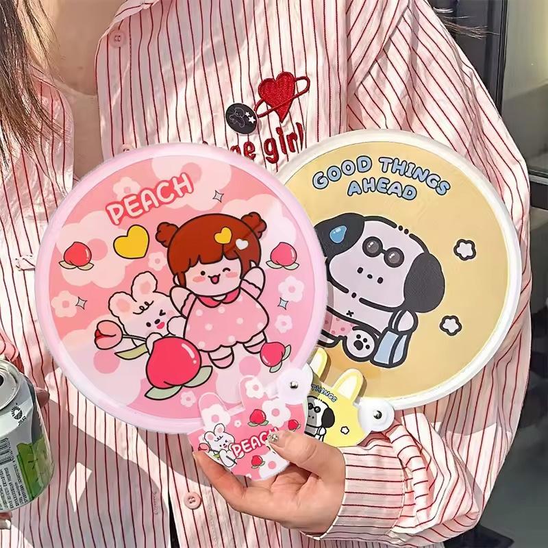 1-40PCS Cartoon Foldable Fan Summer Cute Mini Round Fan Creative Small Fresh Pocket Fan Simple Portable Collapsible Fan Hand Fan