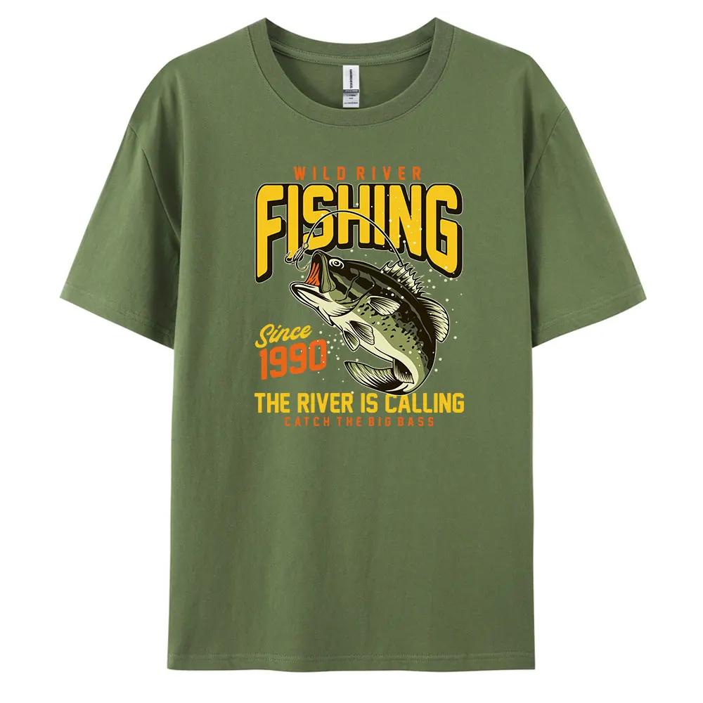 

Fishing Men s Casual Short-sleeved T-shirt with 100% Cotton Fashion print Tees oversize 4XL