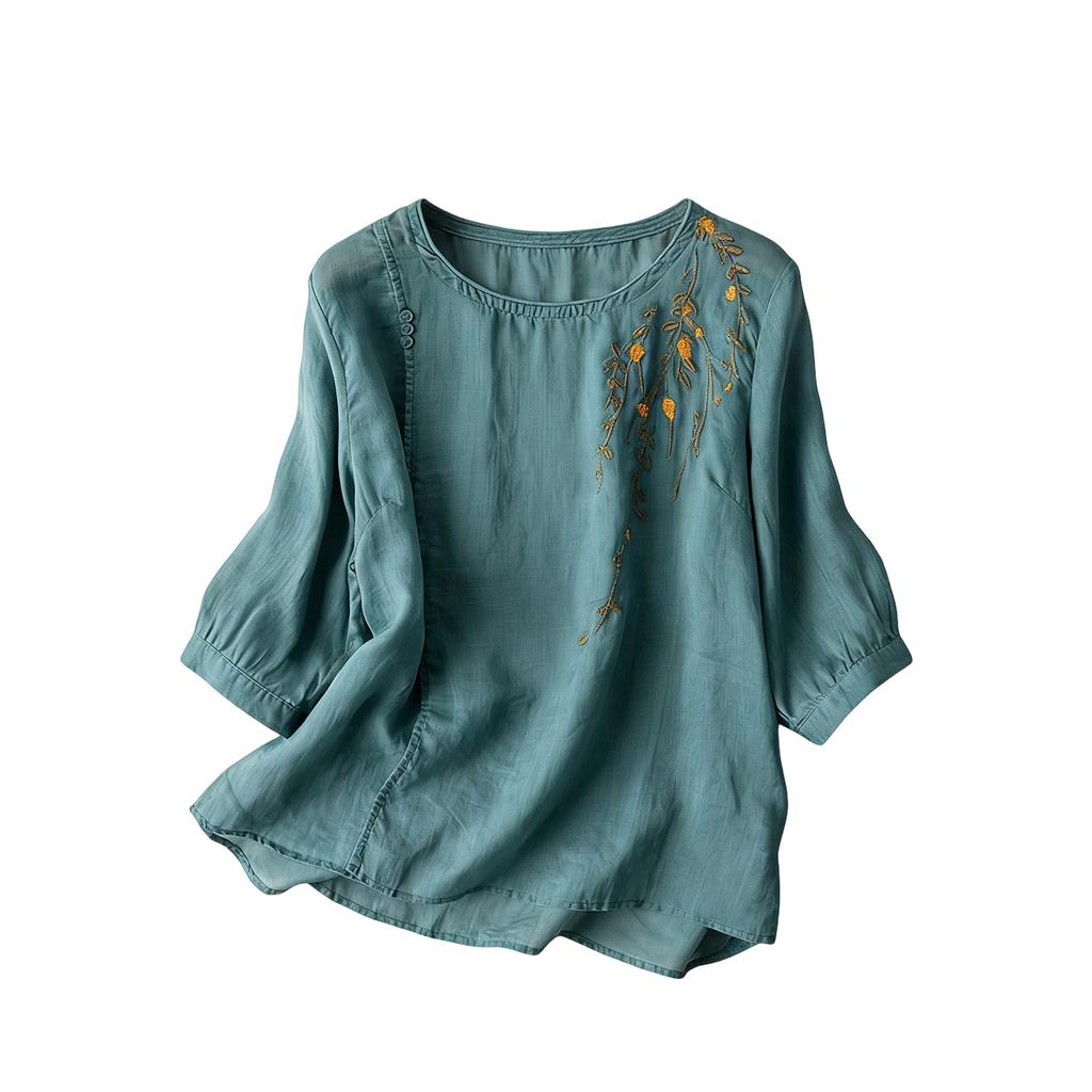 Women's Embroidered Cotton Linen Fashionable Loose Casual Top