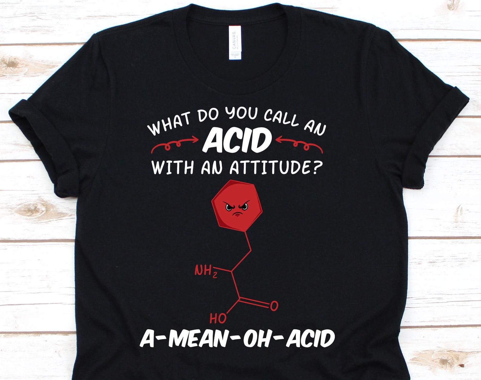 Кислота с характером Футболка A-Mean-Oh-Acid, Забавная футболка для биолога, учителя биологии, студента, Научная футболка для химии, морской биологии M